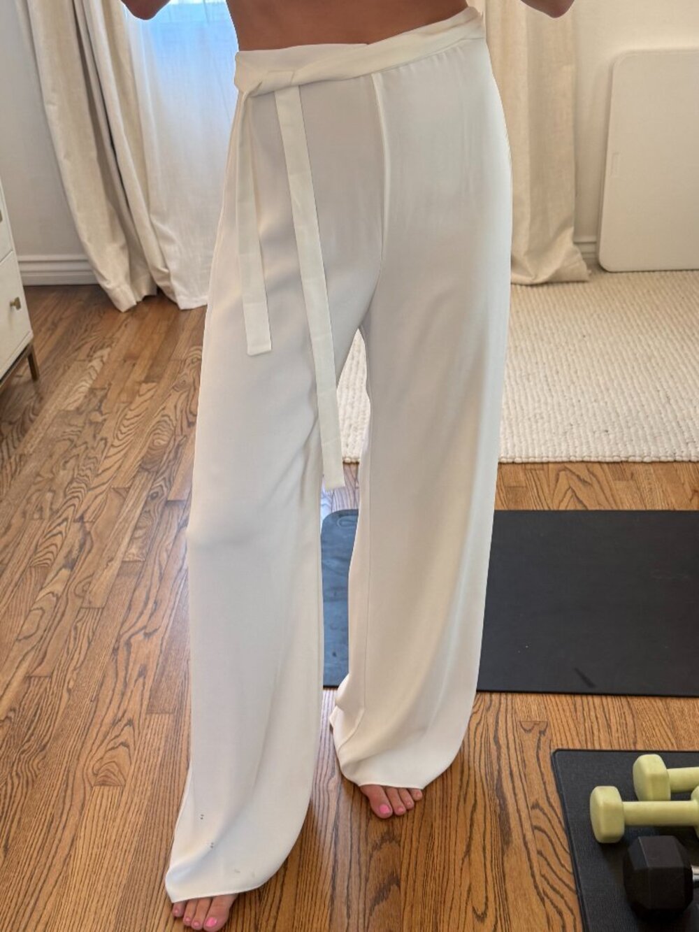 Amanda Uprichard White Tie Waist Wide Leg Pants